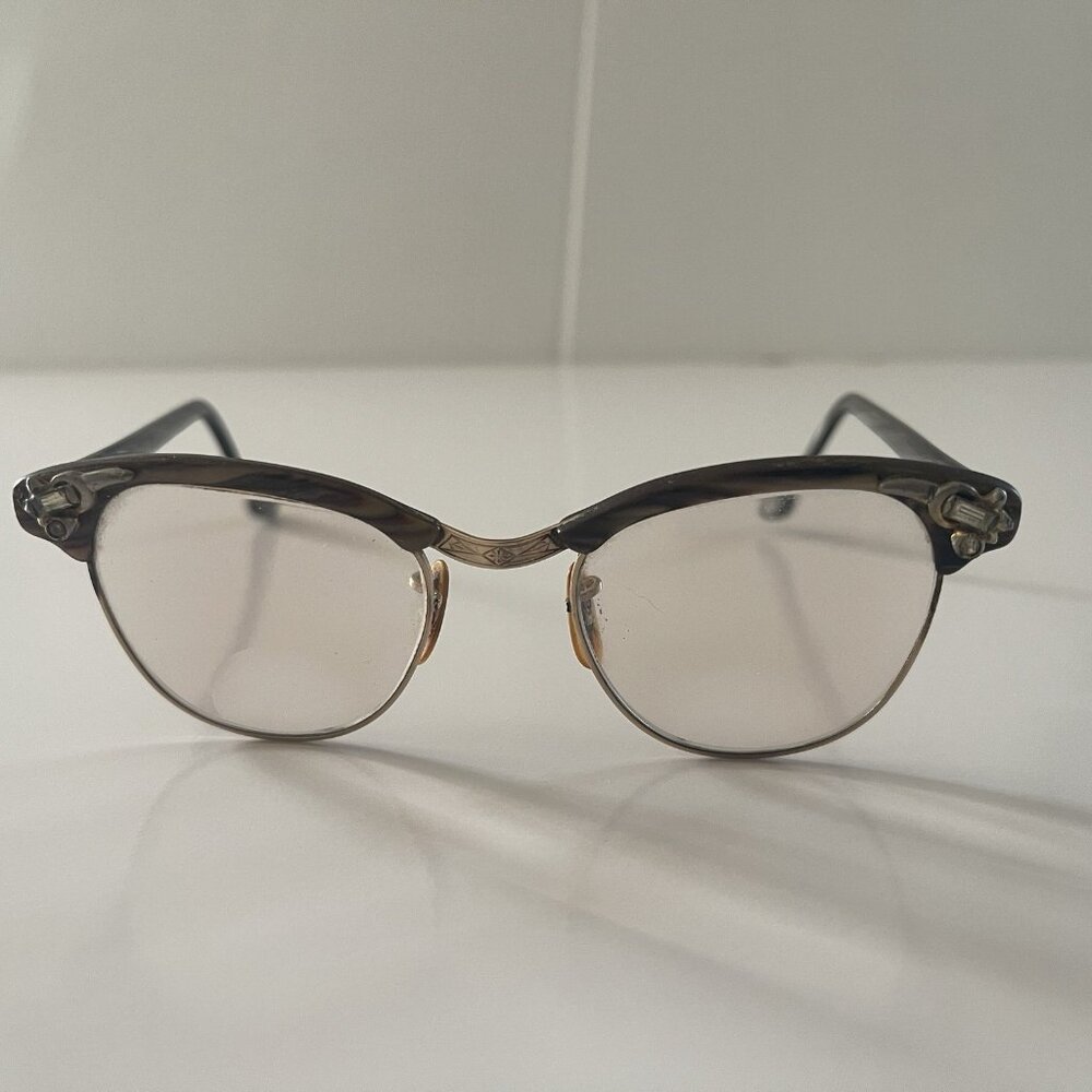 Vintage 50's Cat Eye Rhinestone FRAMES ONLY S/C 1/10 12k Gold Filled Glasses USA
